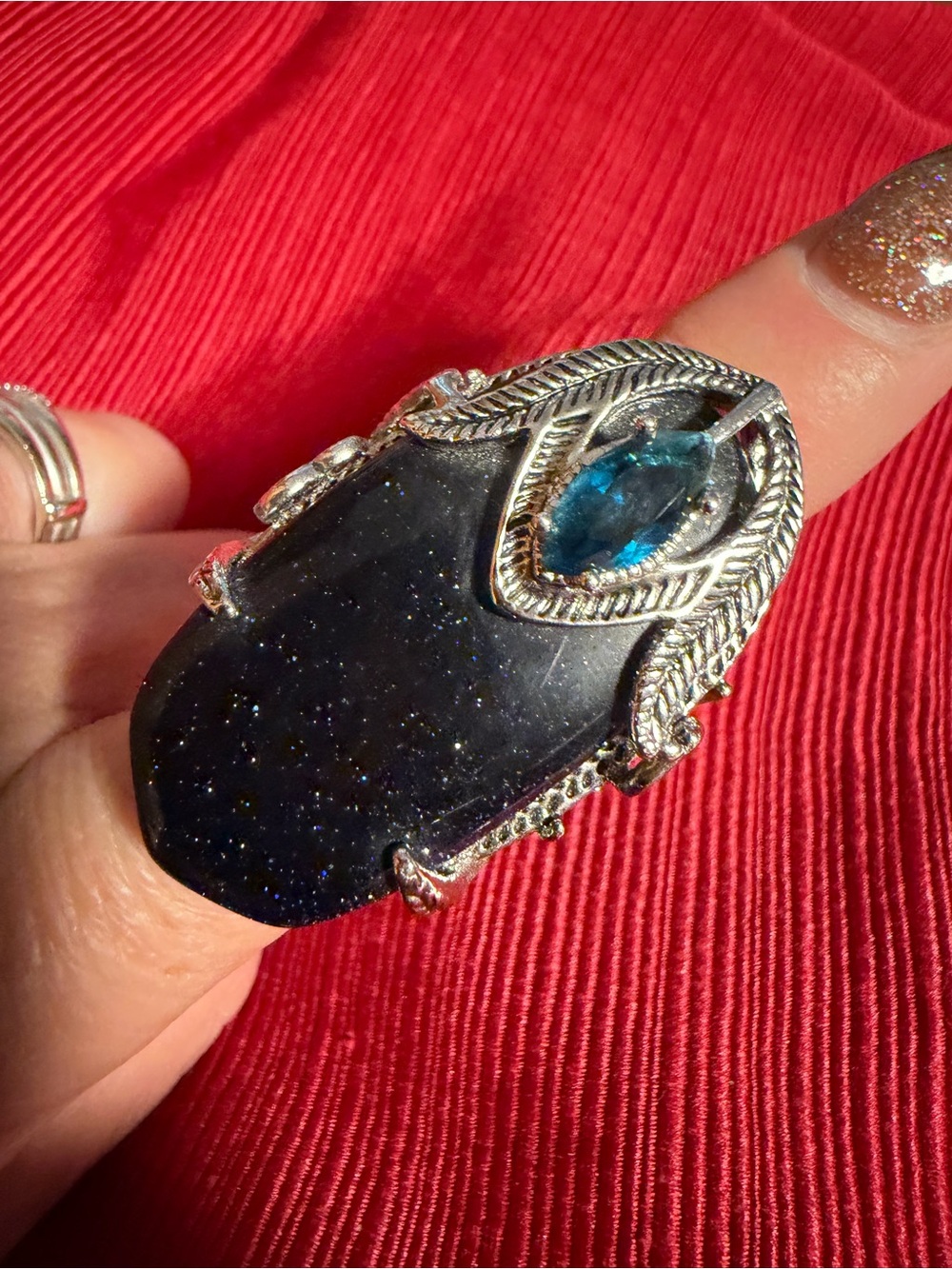 Park Lane Blue Goldstone Statement Ring Size 8 Silver Tone